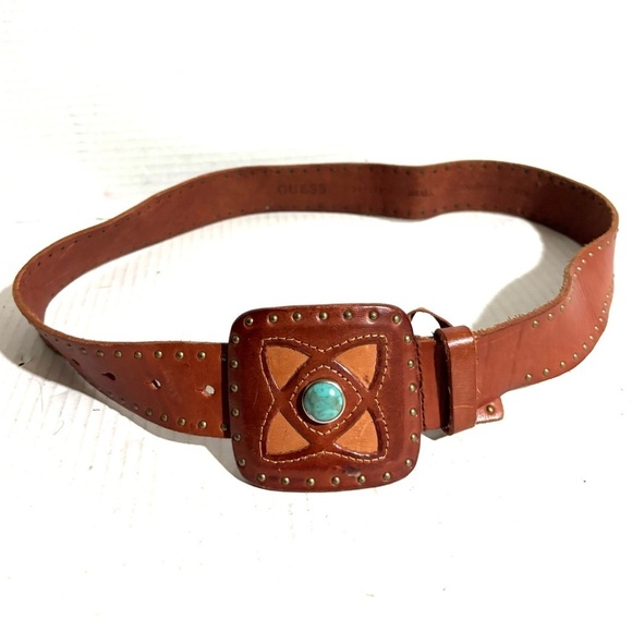 Guess size S Brown Leather Belt with Turquoise Accent main image 5